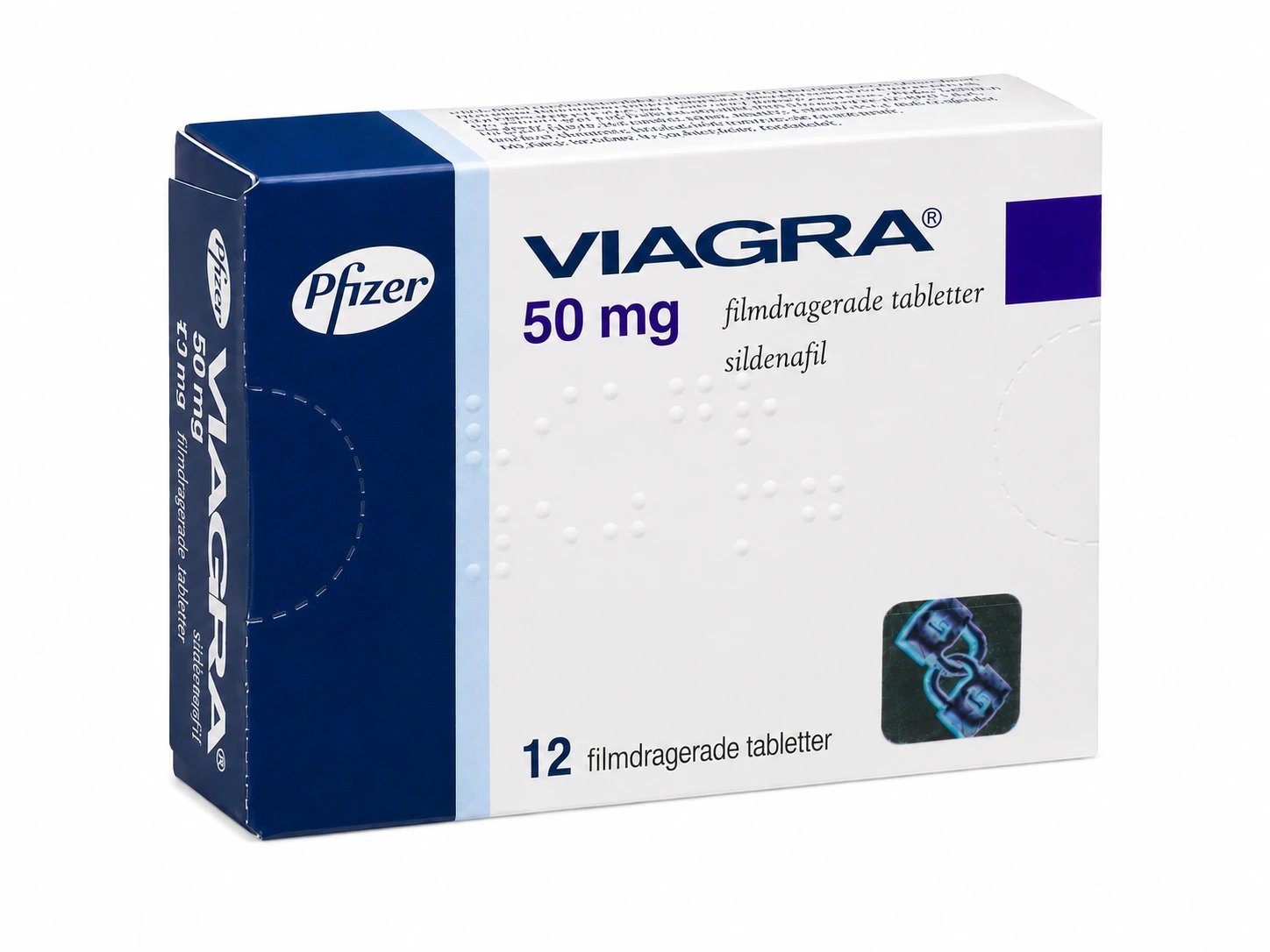 En förpackning med Viagra 50 mg innehållande 12 tabletter