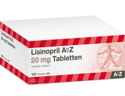 Eine Packung Lisinopril 20 mg mit 100 Tabletten von AbZ