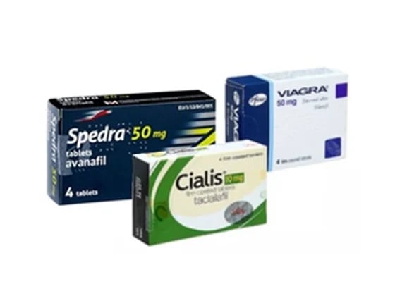 A trial pack of three ED drugs: Viagra, Cialis and Spedra.