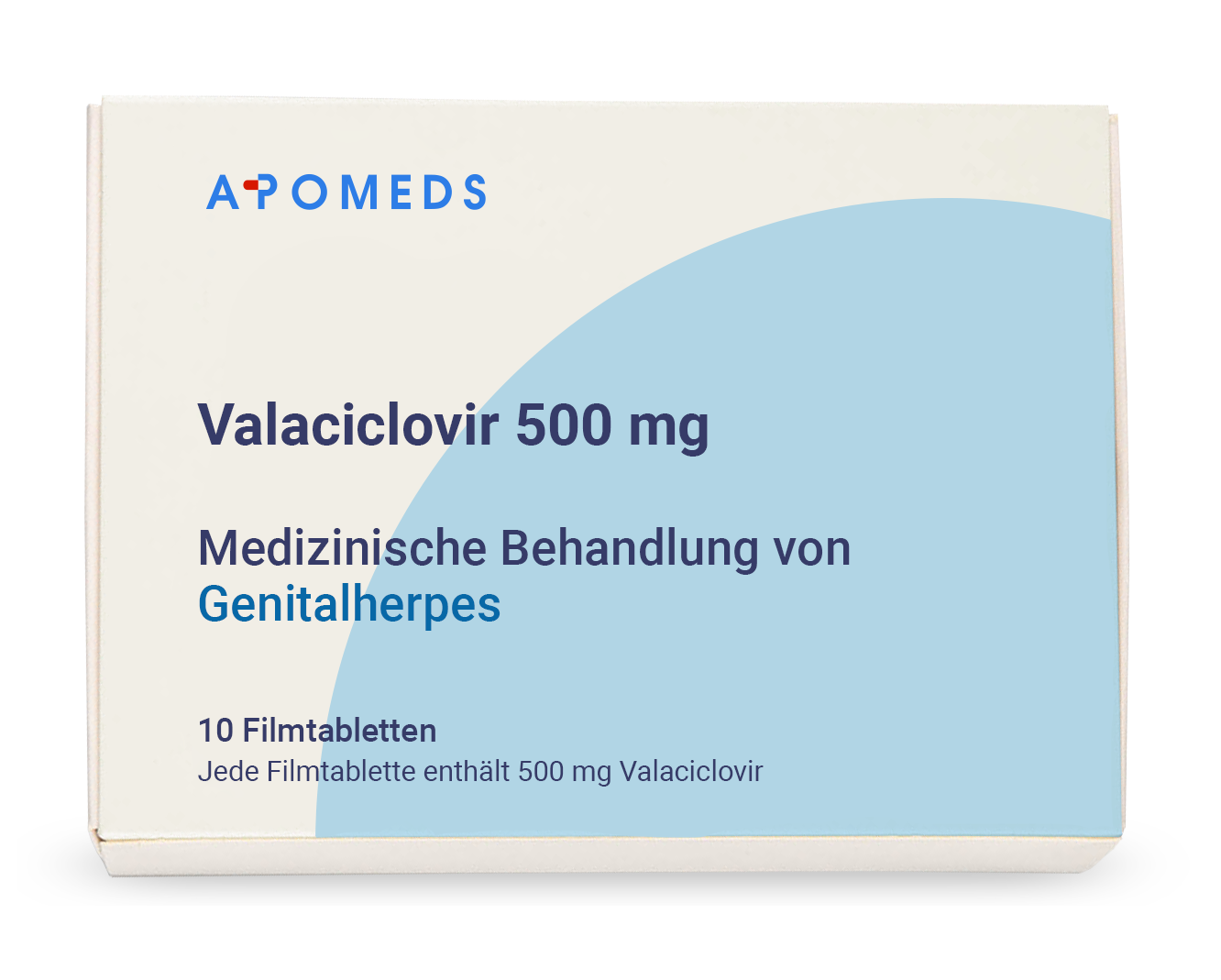 Eine Packung des Generikums Valaciclovir 500 mg 10 Tabletten