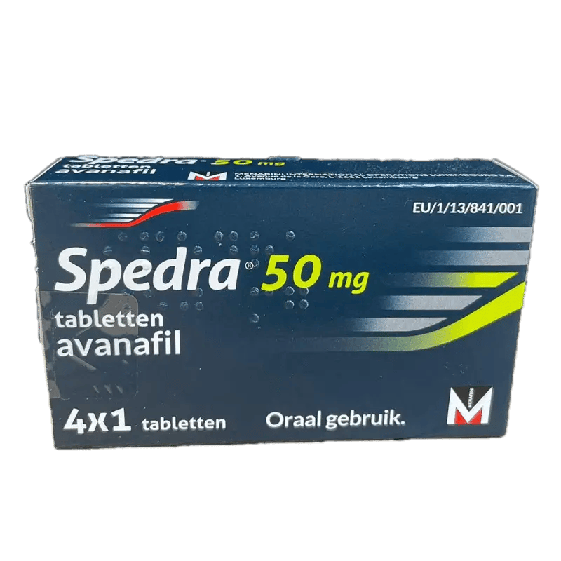 Pakke med Spedra 50 mg 4 filmovertrukne tabletter
